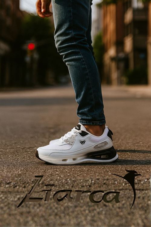 AirNova Erkek Beyaz Siyah Air Tabanlı Anatomik Comfort Günlük Spor Ayakkabı