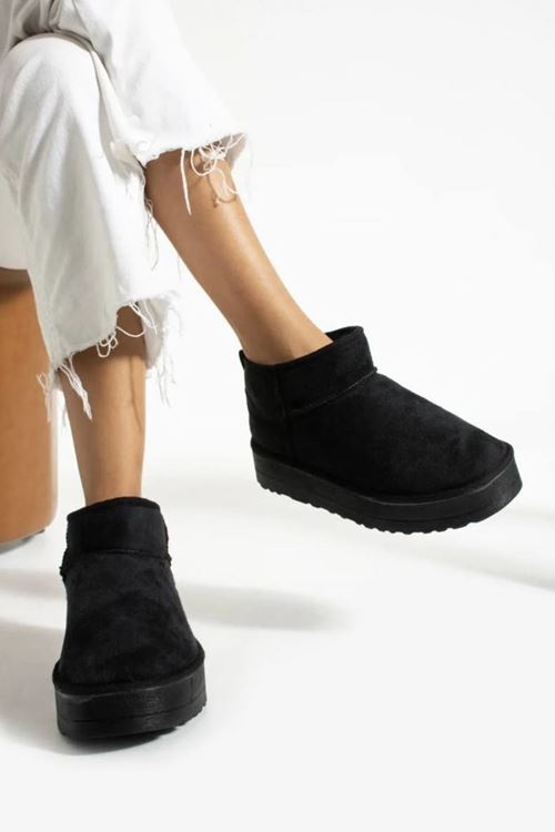 Kadın Günlük Bot Ayakkabı Süper Mini Kalın Taban A Kalite Içi Kürklü Süet Siyah