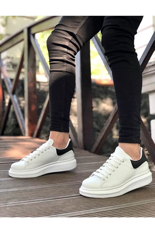 Lisinya946 Kalın Yüksek Taban Beyaz Siyah Bağcıklı Spor Erkek Ayakkabı