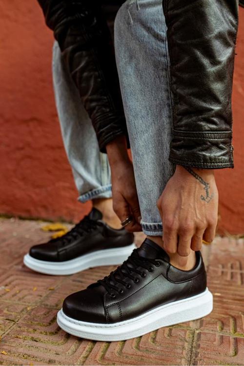 Yüksek Taban Günlük Ayakkabı  Siyah (Beyaz Taban)