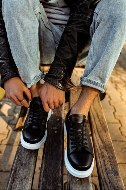 Yüksek Taban Günlük Ayakkabı  Siyah (Beyaz Taban)