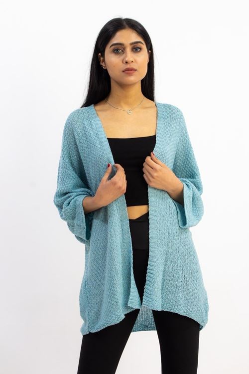 Yarasa Kol Triko Kadın Hırka Açık Mavi