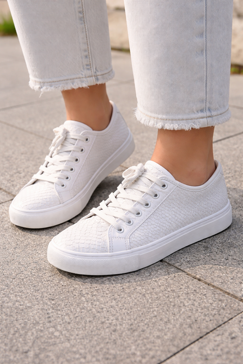 Pul Detay Deri İşleme Ortopedik Rahat Kadın Sneakers Spor Ayakkabı