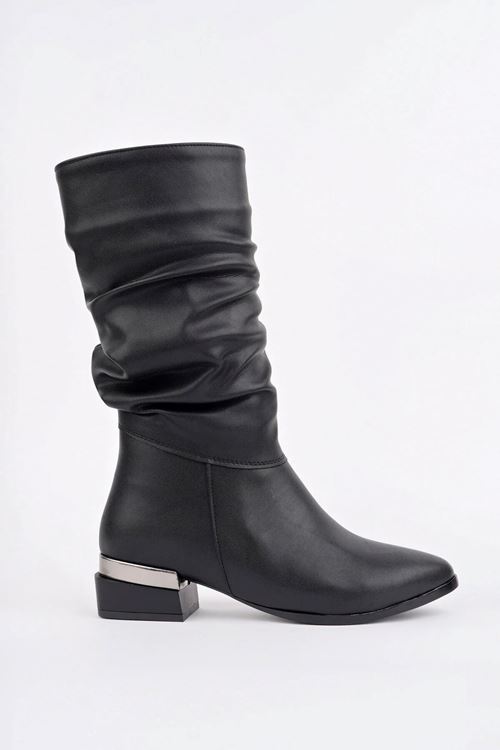 Kadın Siyah Körüklü Orta Topuk Fermuarlı Günlük & Şık Bot Çizme