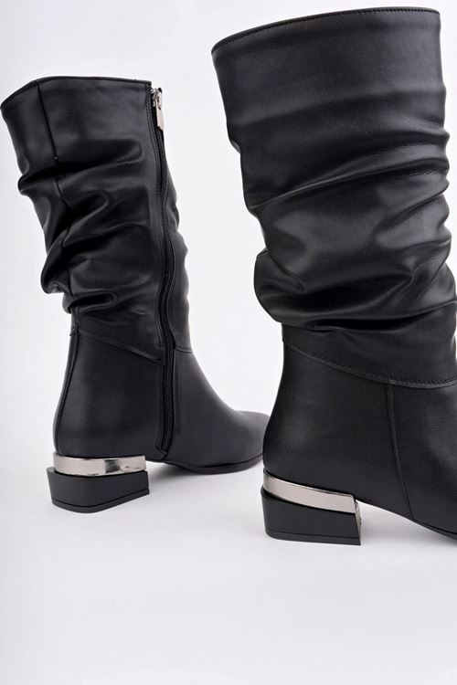 Kadın Siyah Körüklü Orta Topuk Fermuarlı Günlük & Şık Bot Çizme