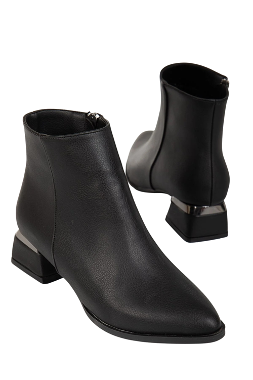 Kadın Siyah Fermuarlı Kalın Topuk Bilek Bot – Günlük ve Ofis Kullanımına Uygun, Şık, Rahat, Modern Tasarımlı Kadın Bot Ayakkabı