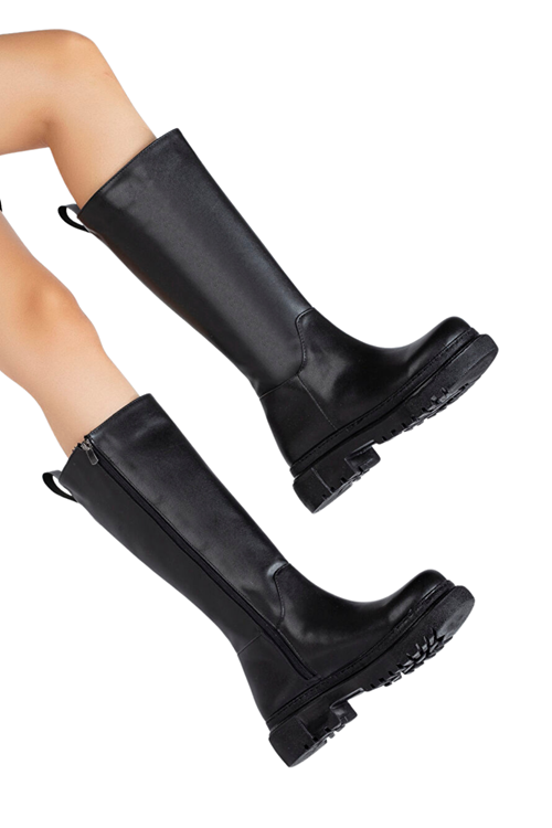 Kadın Siyah Diz Altı Çizme Bot – Kalın Tabanlı, Fermuarlı, Günlük Rahat Şehir Çizmesi, Kaymaz Taban, Konforlu İç Astar, Modern ve Güçlü Stil