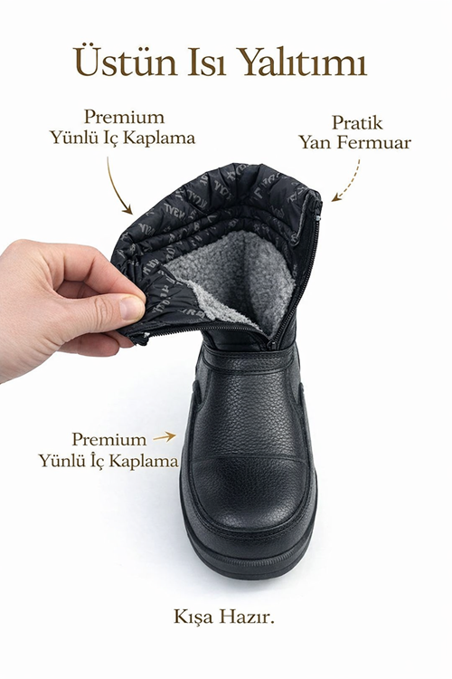 Erkek Kar Botu – İçi Yünlü, Fermuarlı, Suya Dayanıklı, Kışlık Outdoor