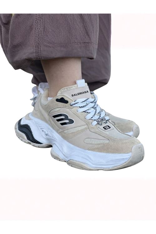 Urban Motion Siyah Beyaz Kalın Taban Bej Rengi Sneaker 