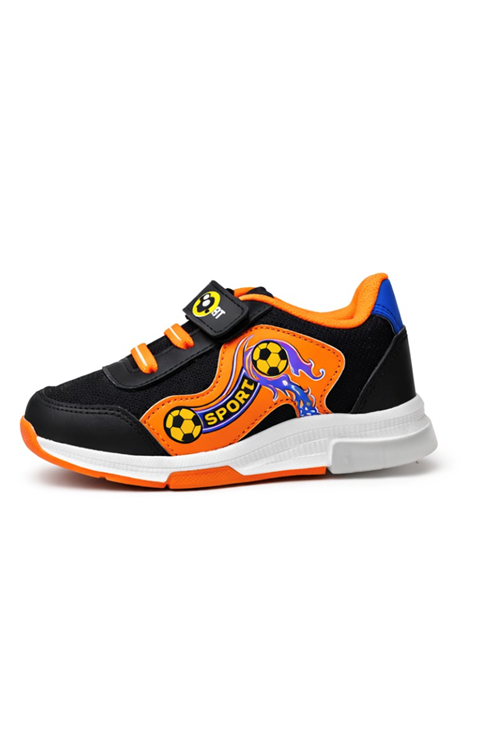 Erkek Çocuk Rahat Cırtlı Günlük Ayakkabı Siyah - Turuncu 