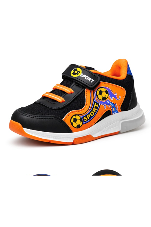 Erkek Çocuk Rahat Cırtlı Günlük Ayakkabı Siyah - Turuncu 