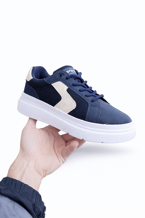 Mavi Kadın Sneaker Kalın Taban Bağcıklı Rahat Günlük Yürüyüş Spor Ayakkabı