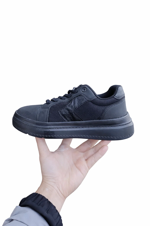 Siyah Kadın Sneaker Kalın Taban Bağcıklı Rahat Günlük Yürüyüş Spor Ayakkabı