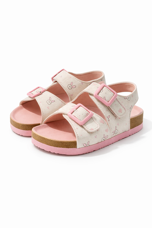Ponchiq Kız Çocuk Beyaz Tavşan Baskılı Yazlık Sandalet 26-35