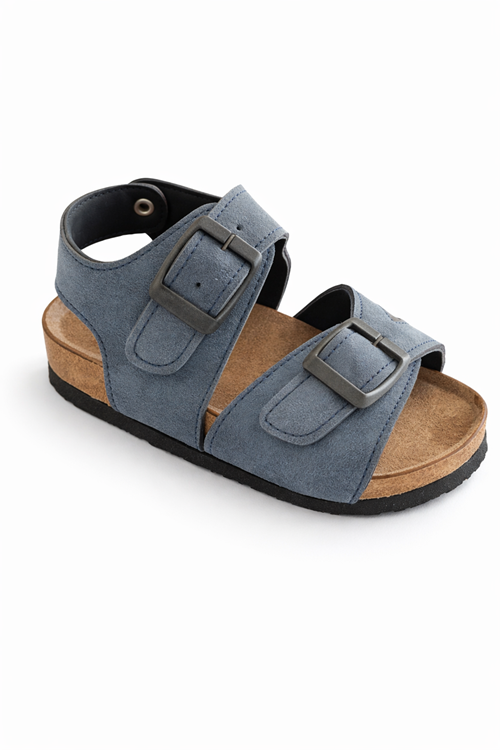 MiniStep Premium Çift Tokalı Çocuk Sandalet Kaymaz Taban – Mavi Süet