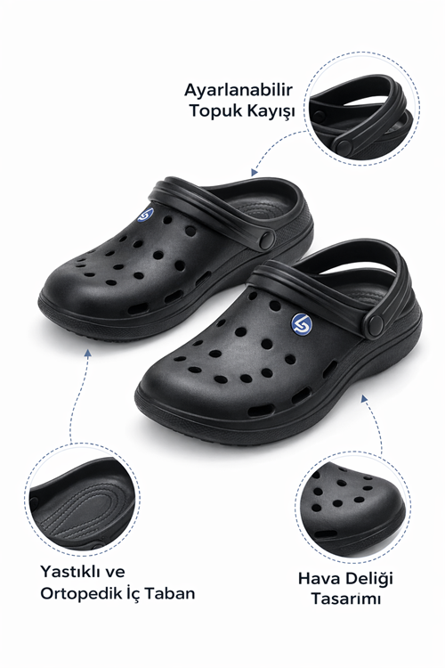 Siyah Plaj Bahçe Günlük Çeyiz Rahat Kaymaz Taban Ortopedik Kadın Erkek Unisex Kapalı Terlik 