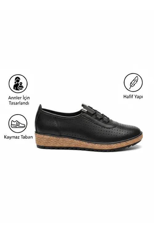 Kadın Ortopedik Delikli Comfort Günlük Ayakkabı Siyah
