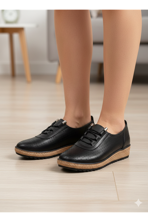 Kadın Ortopedik Delikli Comfort Günlük Ayakkabı Siyah