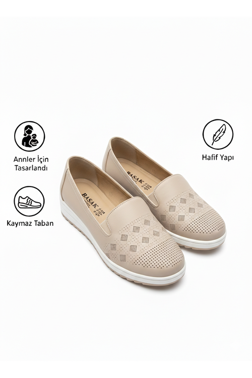 Kadın Ortopedik Delikli Comfort Günlük Ayakkabı Krem