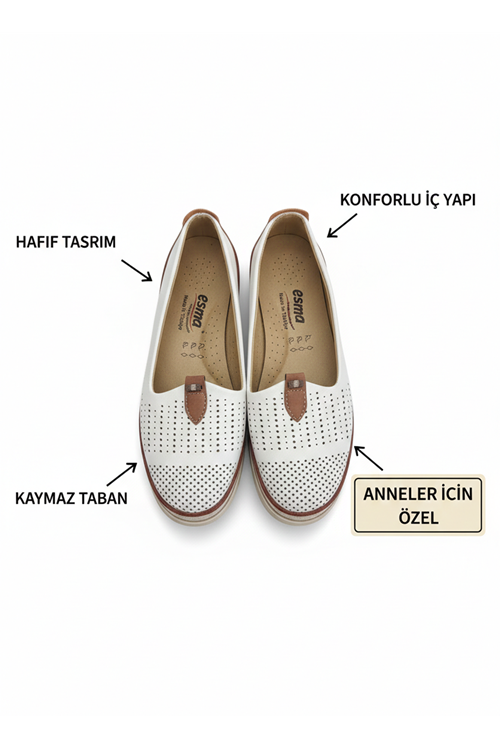 Kadın Ortopedik Delikli Comfort Günlük Ayakkabı Beyaz Krem