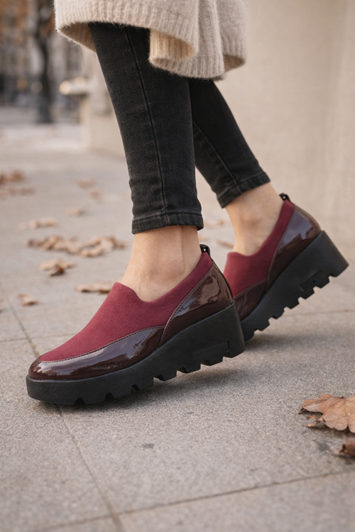 Bordo Kalın Taban Kadın Günlük Comfort Ayakkabı – Kaymaz Taban