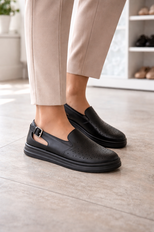 Siyah İnce Taban Kadın Günlük Comfort Ayakkabı – Kaymaz Taban 