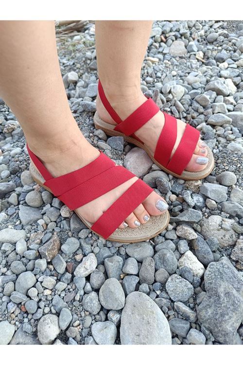 İnce Taban Kadın Günlük Comfort Kırmızı Ayakkabı Kaymaz Taban Lastikli 