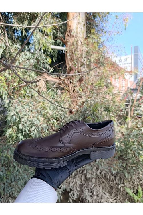 Asil Nokta Erkek Nokta Detaylı Bağcıklı Hakiki Deri Klasik Kahverengi Ayakkabı 