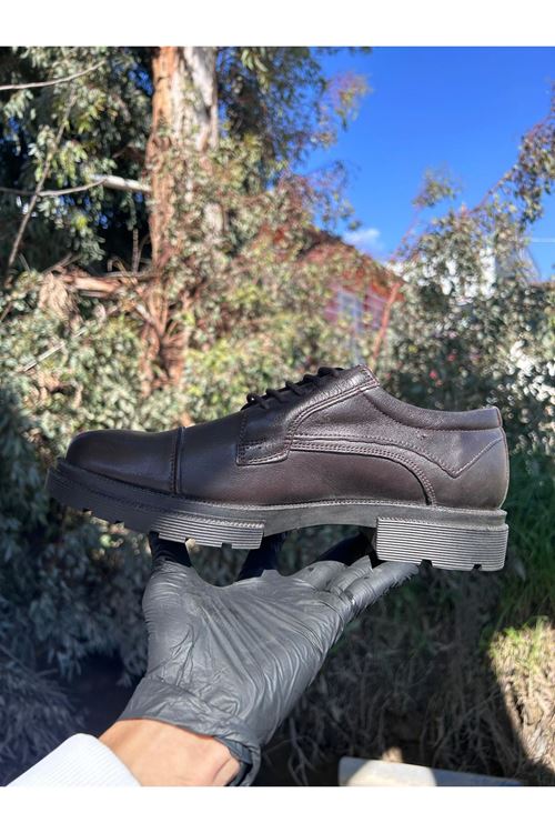 Asil Erkek Rahat Taban Bağcıklı Hakiki Deri Klasik Kahverengi Ayakkabı