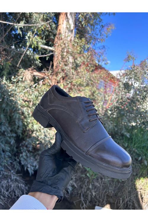 Asil Erkek Rahat Taban Bağcıklı Hakiki Deri Klasik Kahverengi Ayakkabı