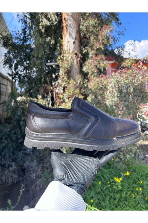 Erkek Bağcıksız Rahat Konforlu Hakiki Deri Klasik Siyah Ayakkabı 