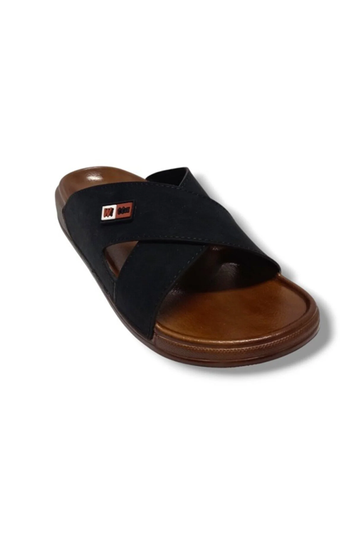 Yumuşak Deri Çapraz Bantlı Anatomik Erkek Terliği – Kaymaz Taban