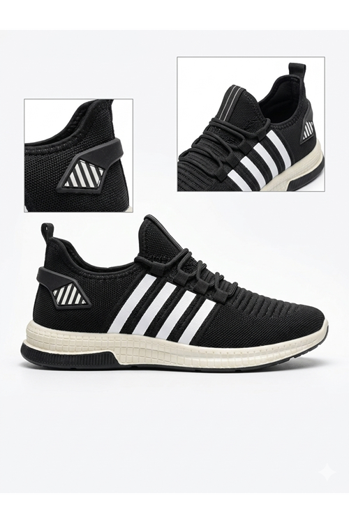 Hava Tabanlı Siyah Unisex Spor Ayakkabı - Rahat ve Şık Günlük Yürüyüş Ayakkabısı