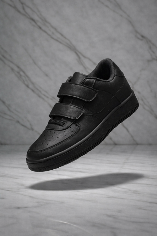 Çocuk Hakiki Deri Cırt Cırtlı Siyah Sneaker – Premium Kalite, Hafif & Dayanıklı, Rahat Taban