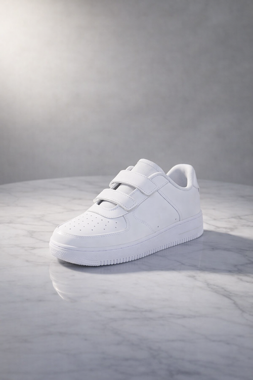 Çocuk Cilt Cırt Cırtlı Sade Beyaz Sneaker – Premium Kalite, Hafif & Dayanıklı, Rahat Taban
