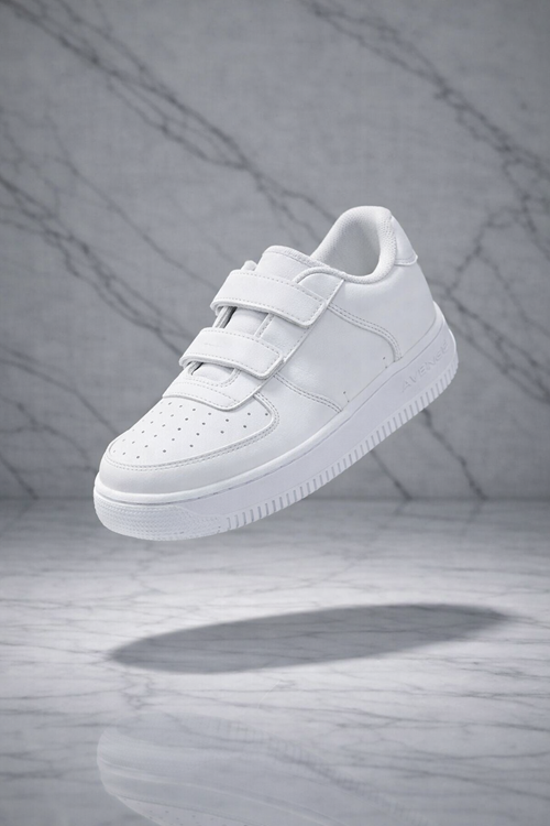 Çocuk Cilt Cırt Cırtlı Sade Beyaz Sneaker – Premium Kalite, Hafif & Dayanıklı, Rahat Taban
