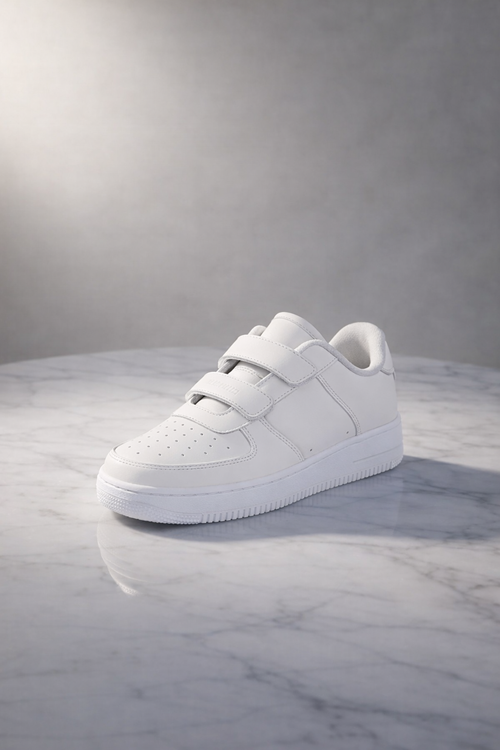 Çocuk Cilt Cırt Cırtlı Sade Beyaz Sneaker – Premium Kalite, Hafif & Dayanıklı, Rahat Taban