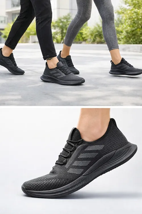 LyoraFlex Yazlık Unisex Spor Ayakkabı – Ultra Hafif, Nefes Alabilir Rahat Spor Ayakkabı Siyah Siyah