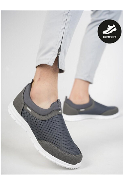 Kadın Erkek  Unisex Ortopedik Bağcıksız Nefes Alabilen Hafif Yürüyüş Sneaker Füme Renk Spor Ayakkabı