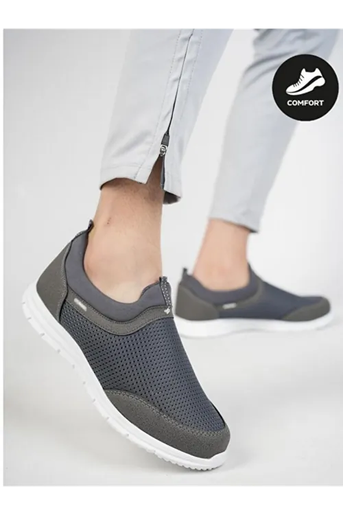 Kadın Erkek  Unisex Ortopedik Bağcıksız Nefes Alabilen Hafif Yürüyüş Sneaker Füme Renk Spor Ayakkabı