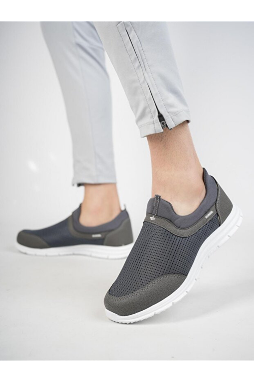 Kadın Erkek  Unisex Ortopedik Bağcıksız Nefes Alabilen Hafif Yürüyüş Sneaker Füme Renk Spor Ayakkabı