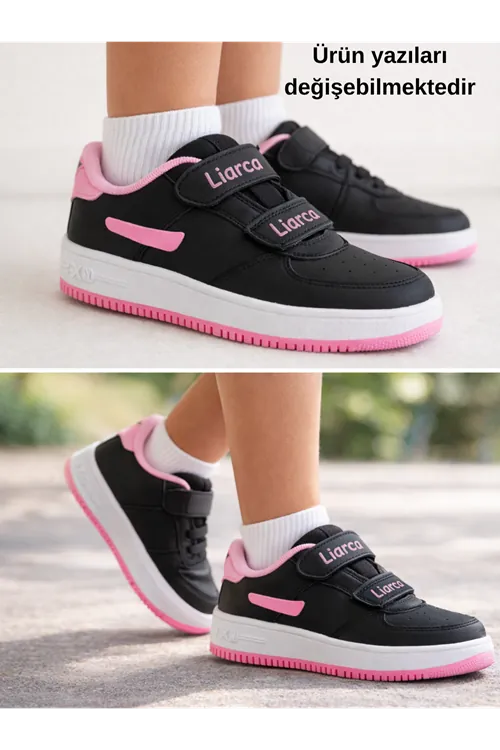 Çocuk Cilt Cırt Cırtlı Siyah Pembe Sneaker – Premium Kalite, Hafif & Dayanıklı, Rahat Taban