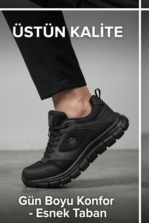 AEROSTRIDE Flex Ultra Comfort Max Siyah Unisex Spor Ayakkabı Hafif Nefes Alabilen Günlük Rahat Yürüyüş Sneaker