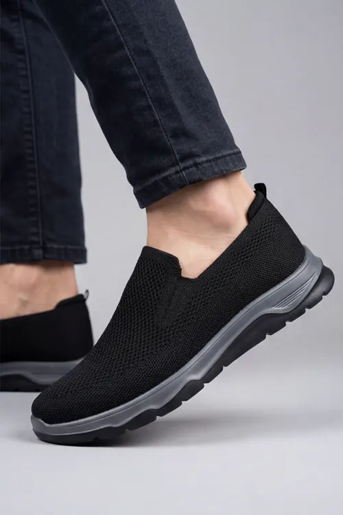 Ultra Hafif Nefes Alabilir Siyah Gri Slip-On Sneaker Günlük Rahat Erkek Spor Ayakkabı