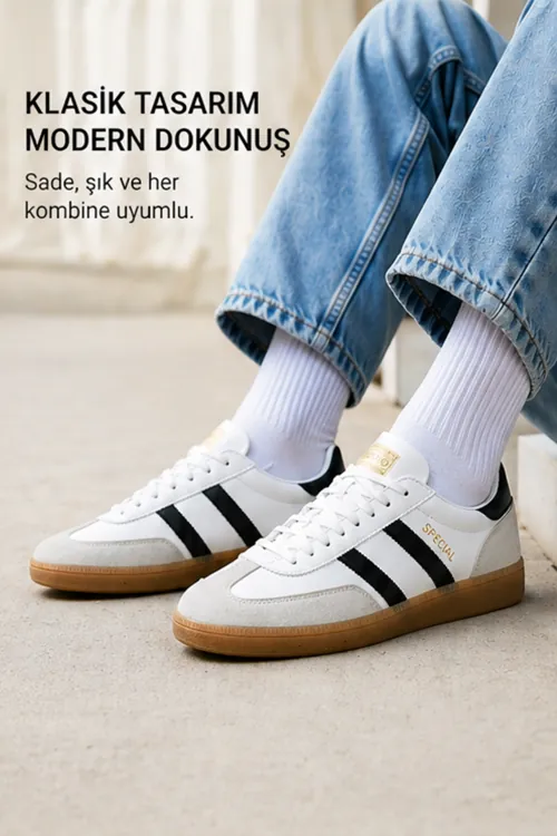 Timeless Classic Beyaz Siyah Premium Konfor & Zamansız Stil Günlük Unisex Sneaker Ayakkabı