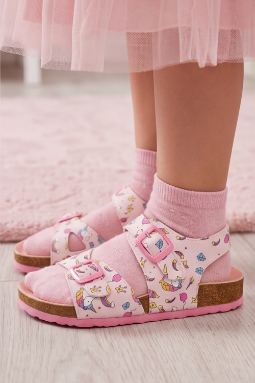 Ponchiq Kız Çocuk Pembe Baskılı Yazlık Sandalet 26-35