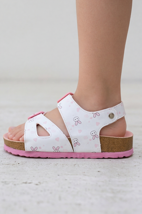 Ponchiq Kız Çocuk Beyaz Tavşan Baskılı Yazlık Sandalet 26-35