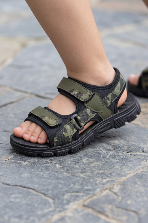 Nature Step - Kamuflaj Detaylı Haki Çift Cırtlı Erkek Çocuk Sandalet