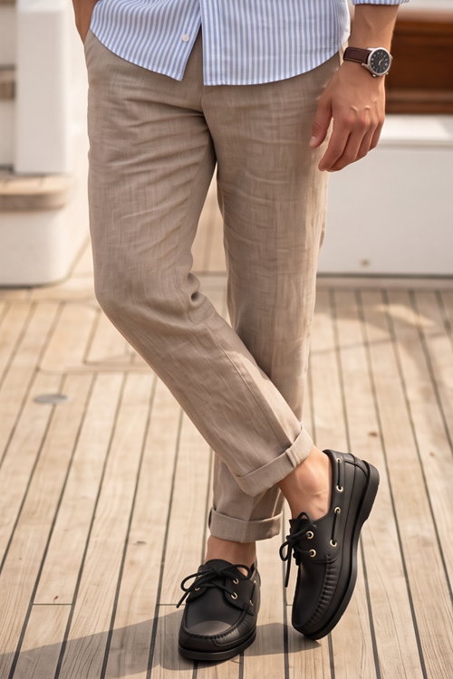 Royal Marine Siyah Premium Deri Erkek Loafer - El İşçiliği Özel Tasarım Klasik Gemi Ayakkabısı (Boat Shoe) Serisi