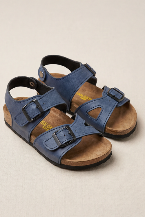 MiniStep Premium Çift Tokalı Çocuk Sandalet Kaymaz Taban – Mavi Süet